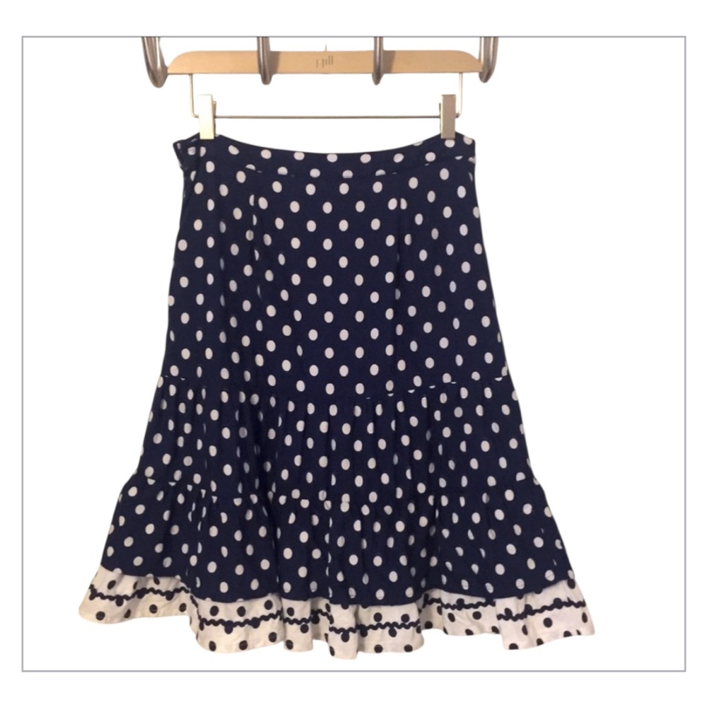 Venus Navy Blue White Polka Dot Skirt Tiered A-line Full Ruffled MiniSkirt Sz 4